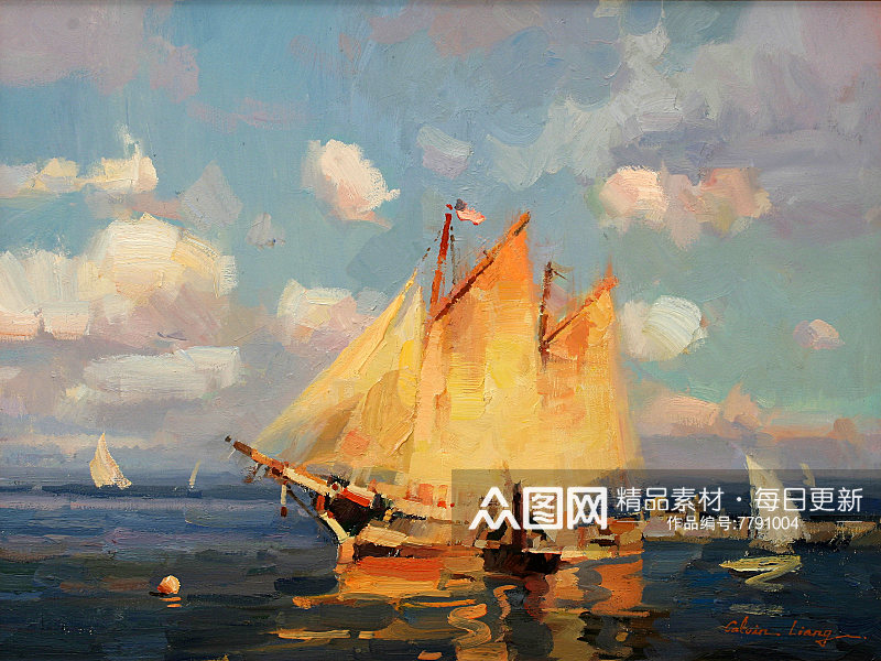 唯美海景公园美景油画素材