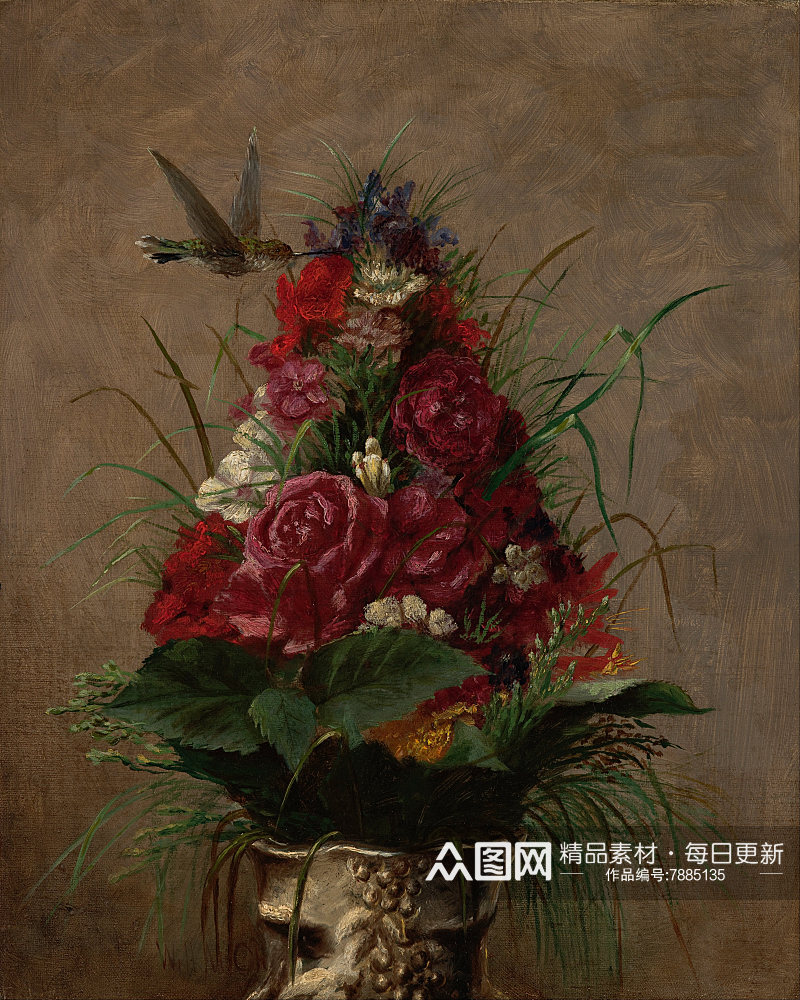 静物花瓶古典花卉油画素材