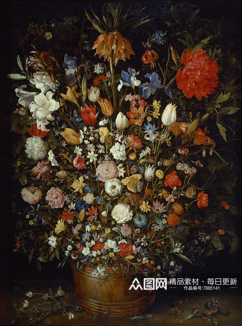 静物花瓶古典花卉油画素材