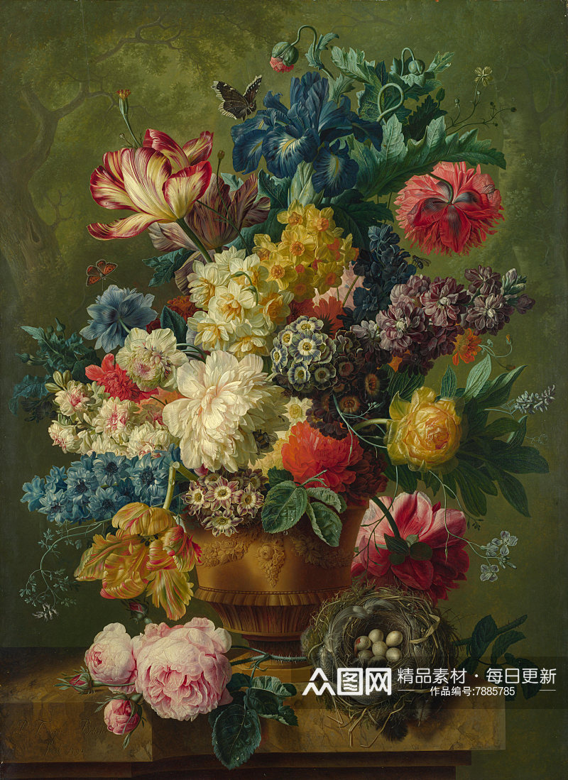 古典花卉花瓶油画装饰画素材