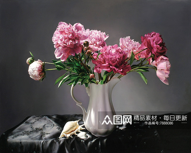 静物古典花卉花瓶油画素材