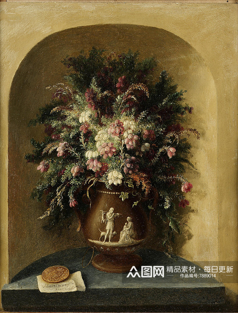 静物花瓶花卉古典油画素材