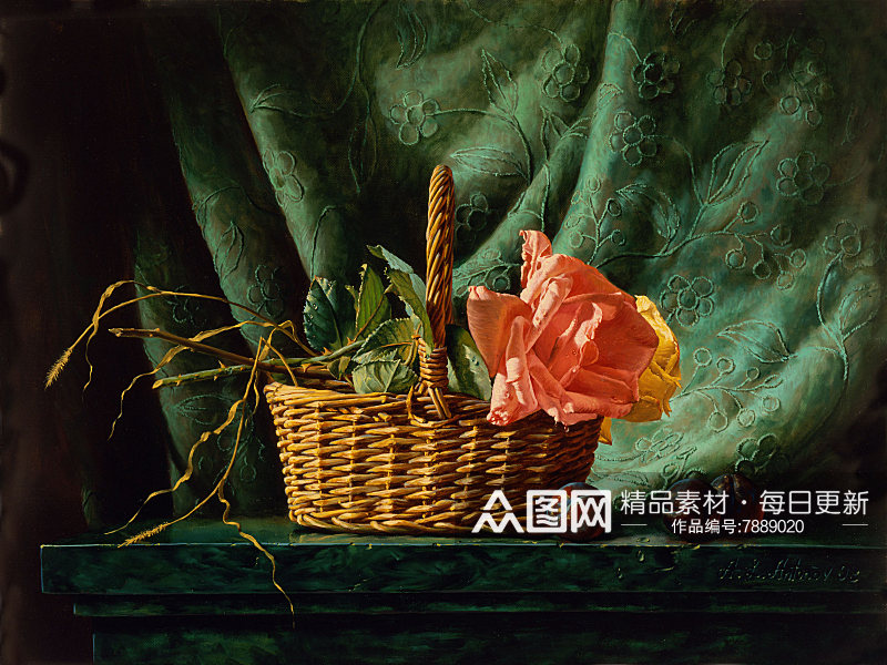 静物花瓶花卉古典油画素材