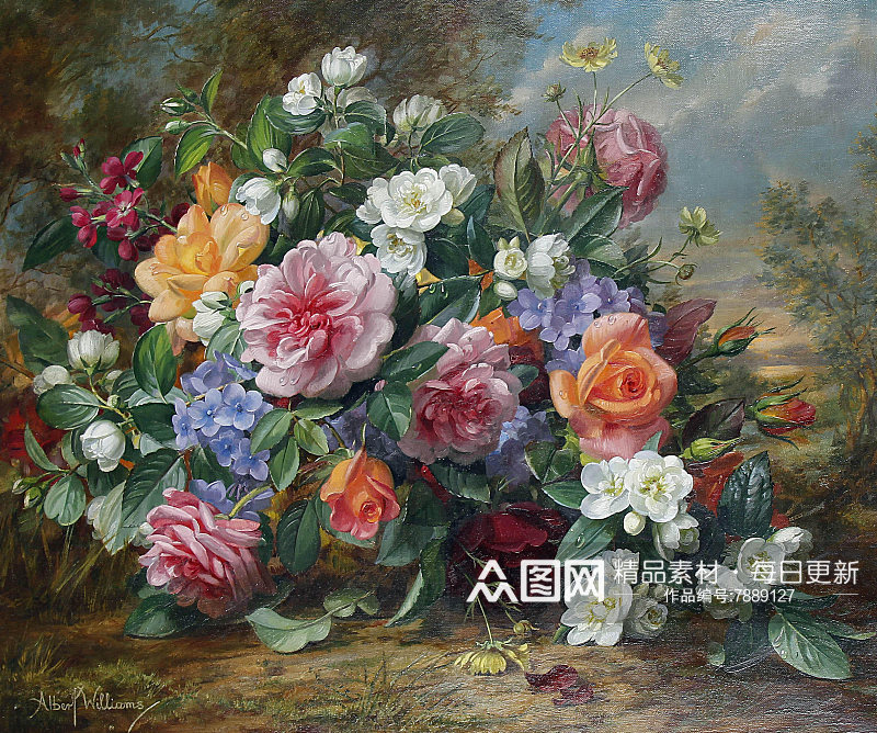 静物古典花卉花瓶油画素材