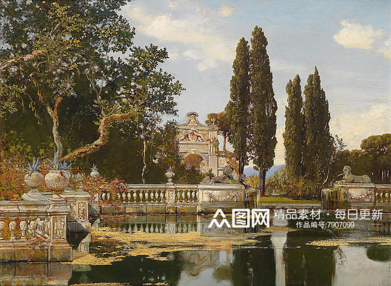 欧式建筑油画风景画素材