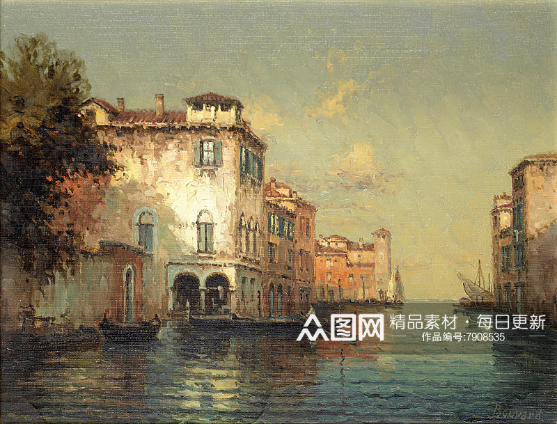 威尼斯小镇油画风景画素材