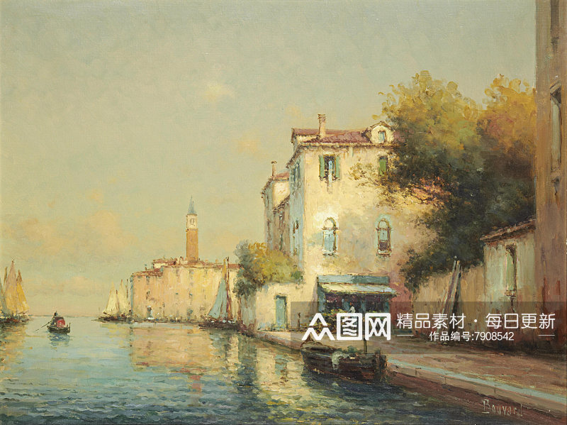 威尼斯小镇油画风景画素材