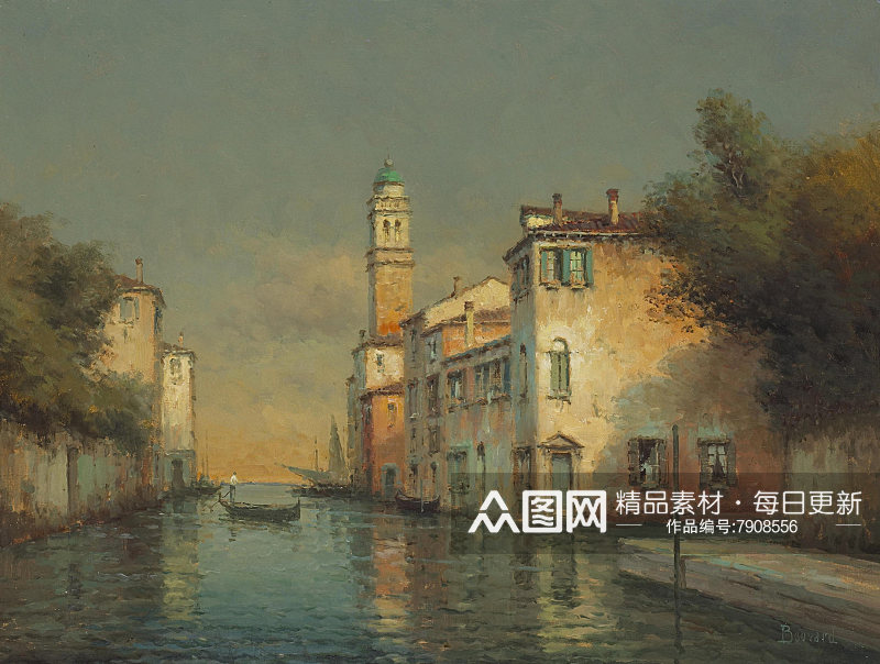 威尼斯水上小镇油画风景画素材