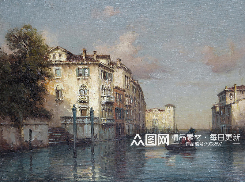 高清威尼斯风景画油画素材