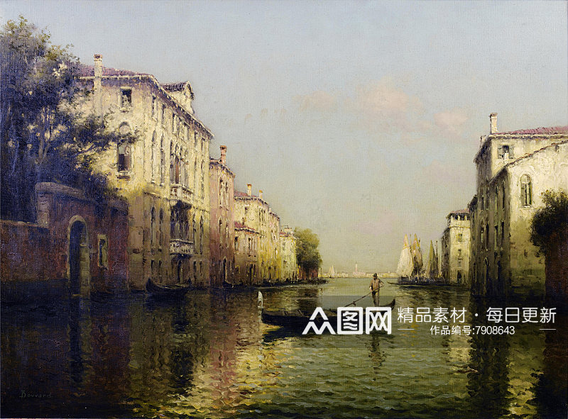 水上威尼斯风景画油画素材