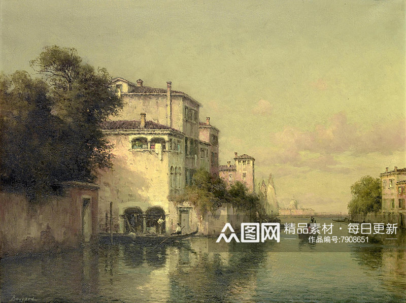 水上建筑威尼斯印象风景画素材