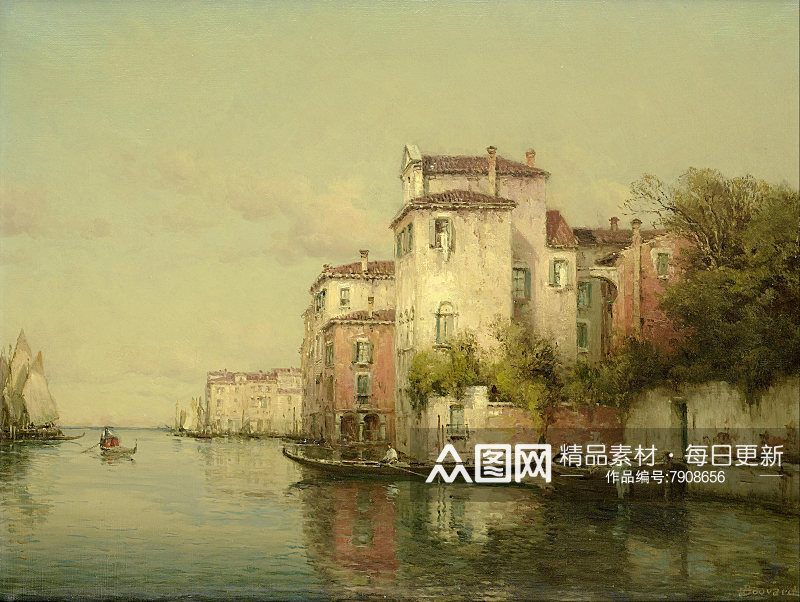 水上建筑威尼斯印象风景画素材