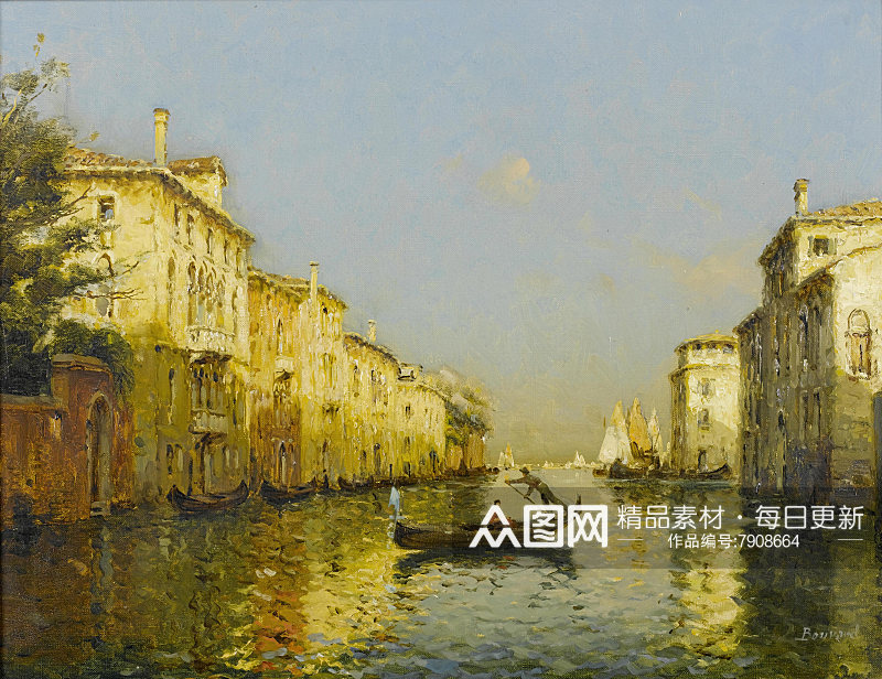 水上建筑威尼斯印象风景画素材