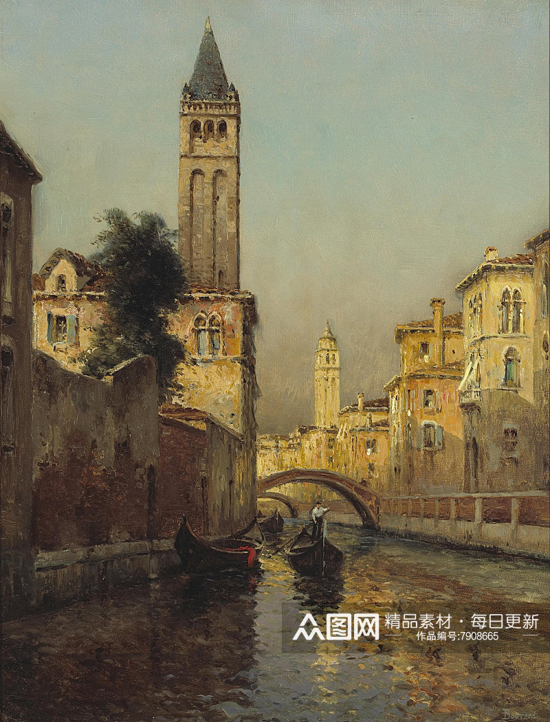 水上建筑威尼斯印象风景画素材