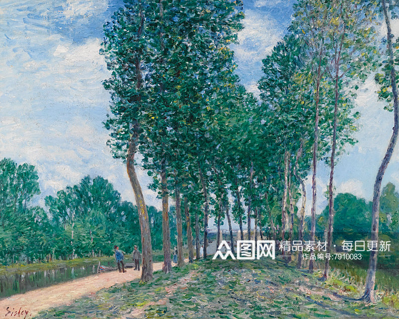 印象画水彩湖畔树油画风景画素材