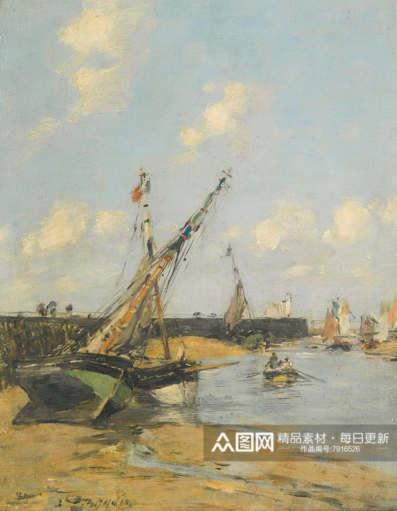 印象画沙滩海景油画风景画素材