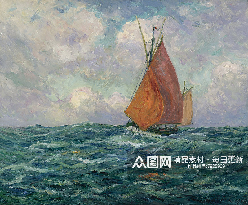 沙滩海景风景画艺术油画素材