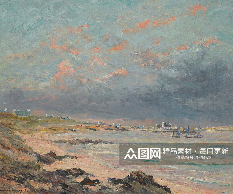 沙滩海景风景画艺术油画素材