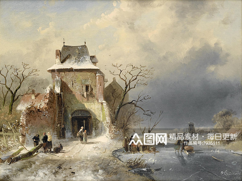 高清十九世纪荷兰风景油画素材