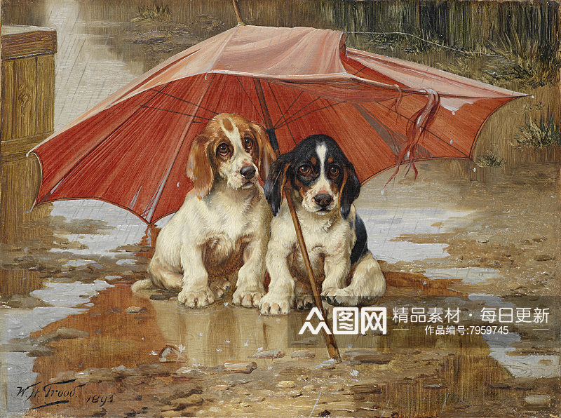 宠物狗水彩油画图片素材