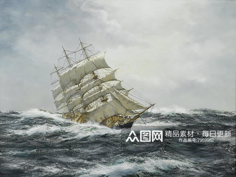 帆船海景油画风景画装饰画素材