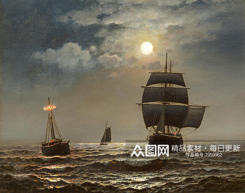 帆船海景油画风景画装饰画素材