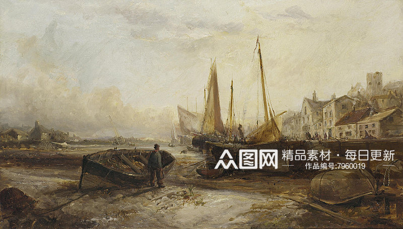 油画海景帆船风景画装饰画素材