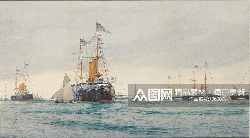 高清帆船海景油画图片素材