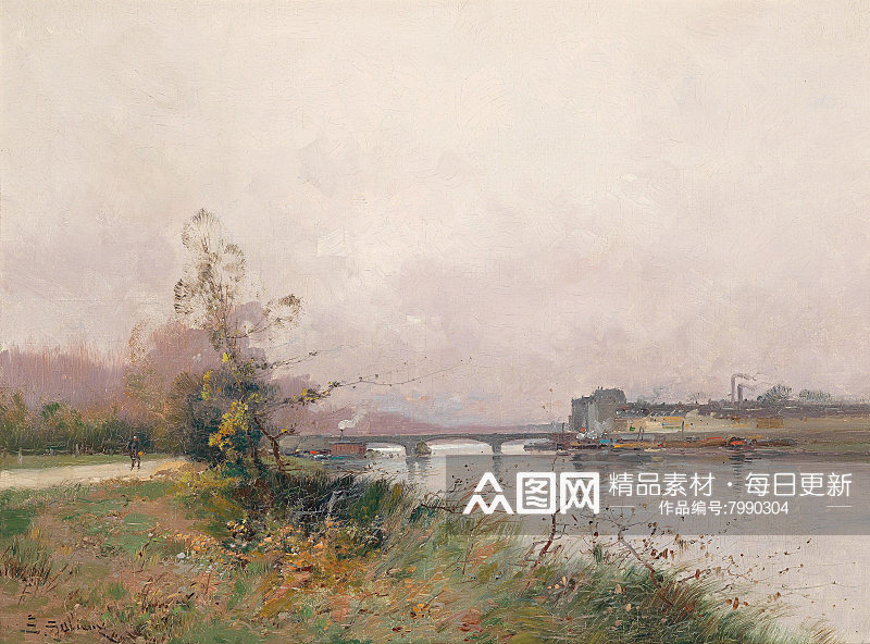 水彩欧美风油画风景画素材