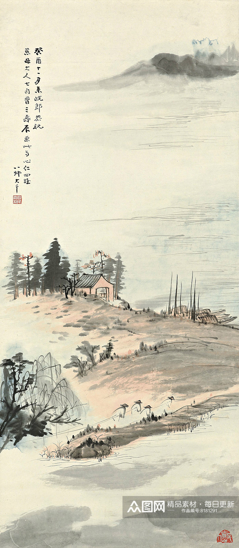 张大千水墨人物风景画装饰画素材