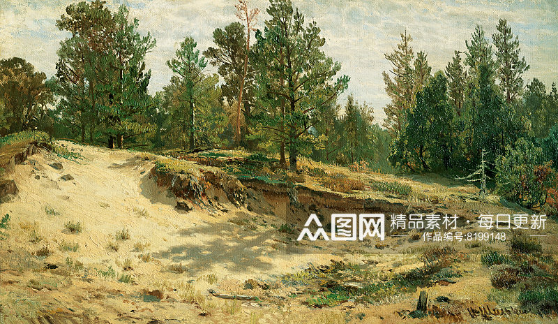 希施金山峦树木风景画素材