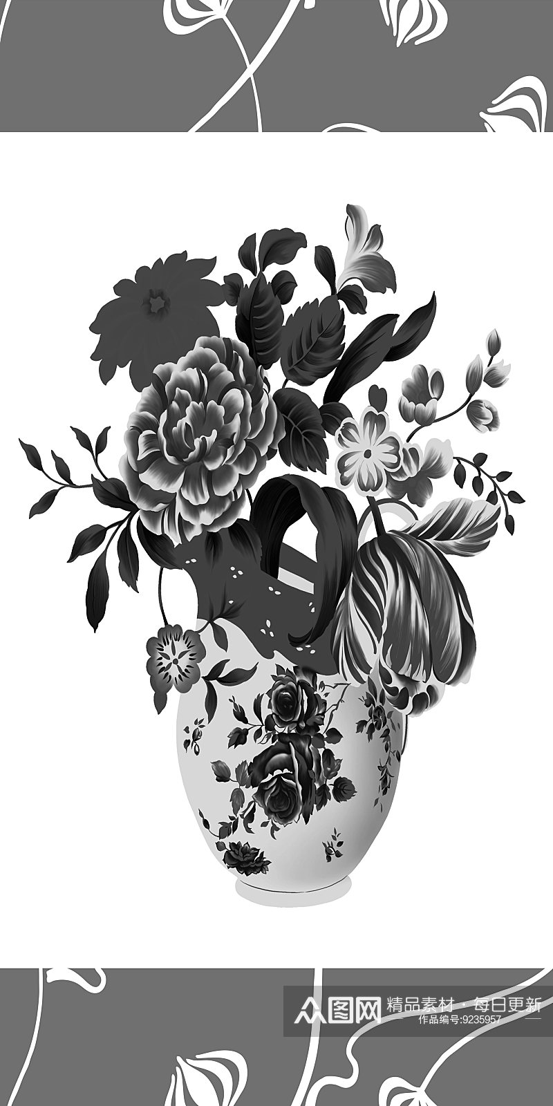 黑白花瓶艺术装饰画素材