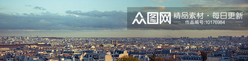 蒙马特高地鸟瞰巴黎城区全景素材