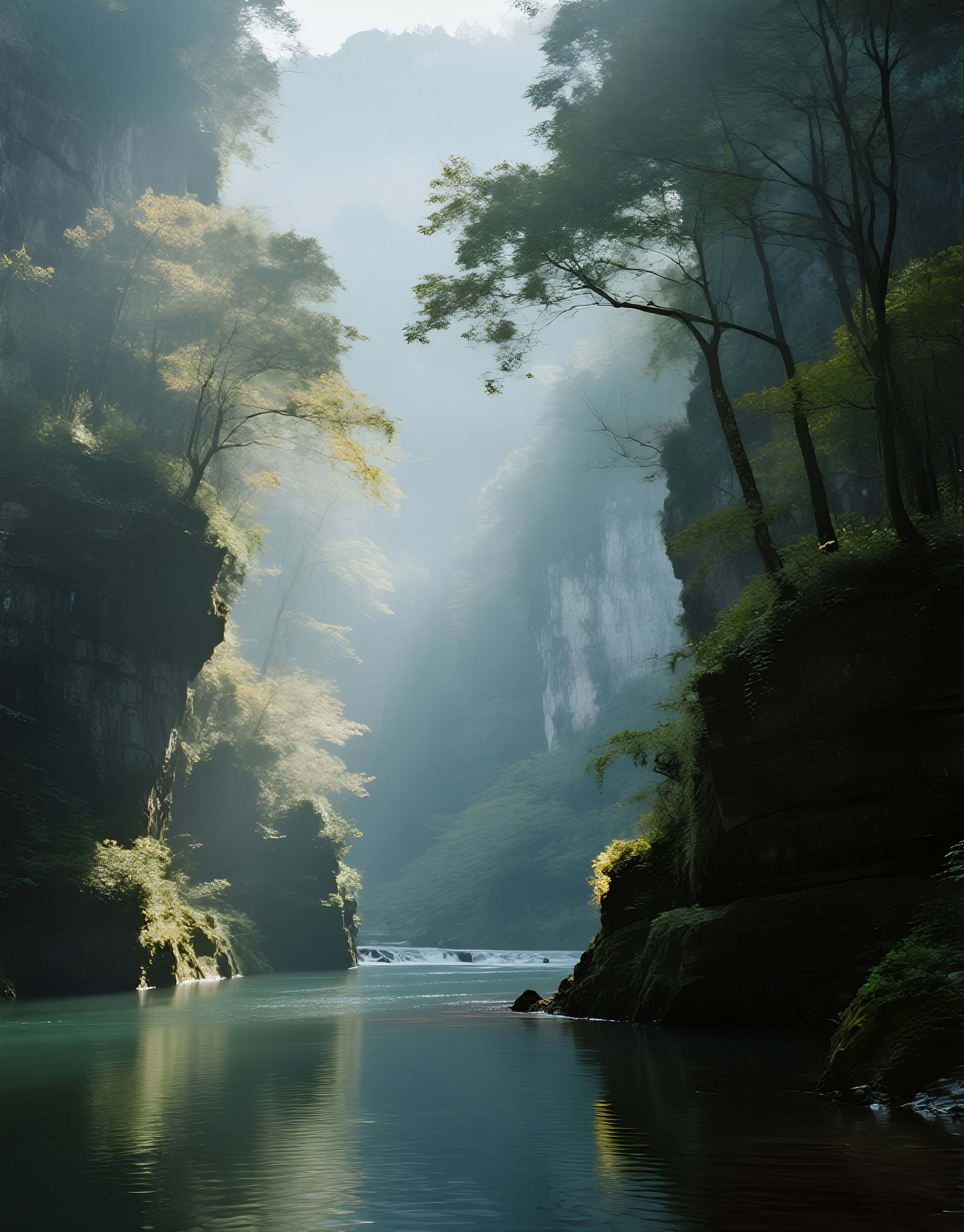 山水风景画孔雀图片素材