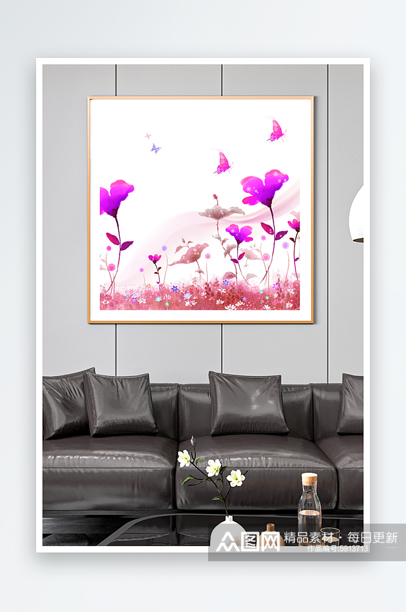创意精美植物紫色花朵装饰画素材