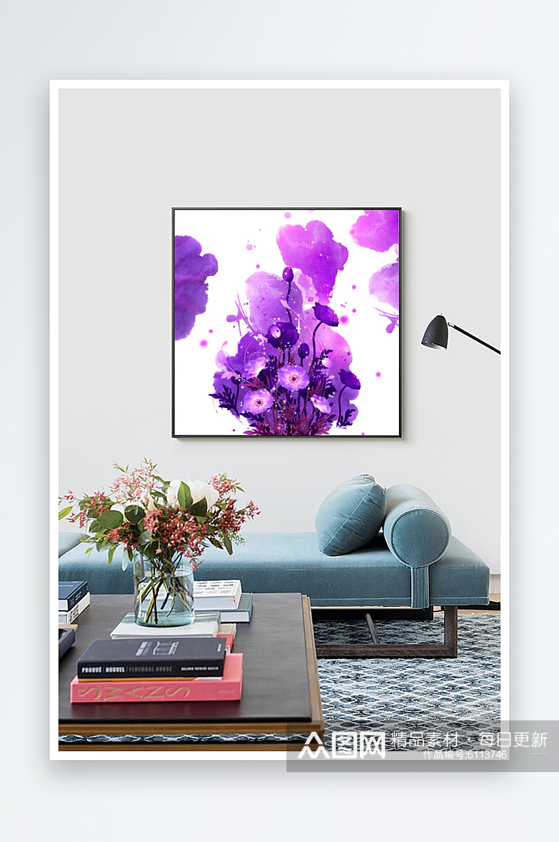 创意精致紫色花朵装饰画素材
