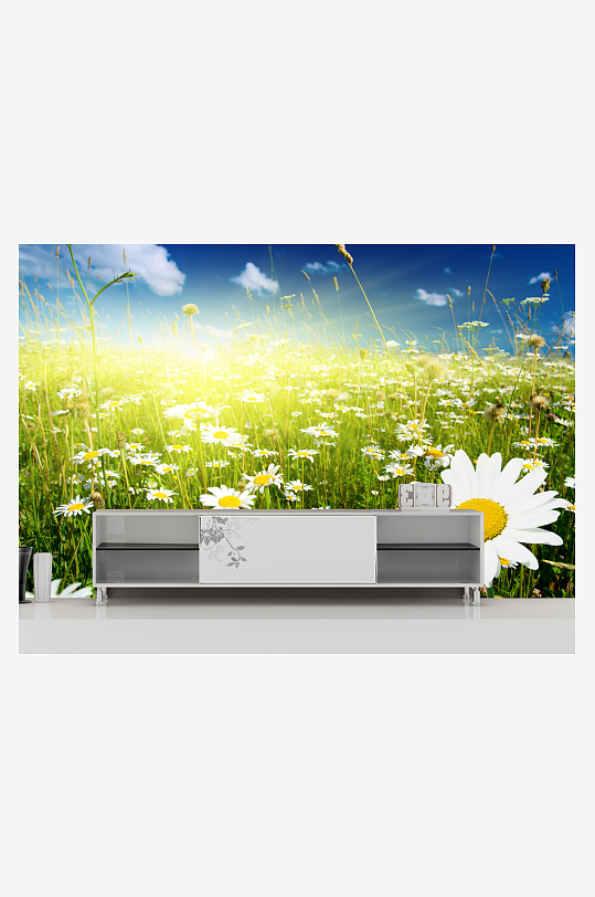 水彩花卉风景画背景墙-众图网