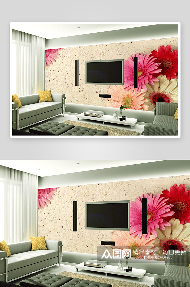 水彩花卉风景画背景墙素材