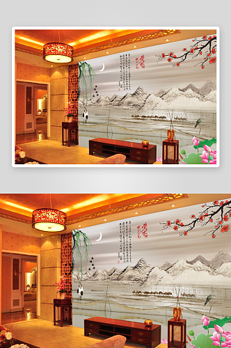 中式高清风景画背景墙