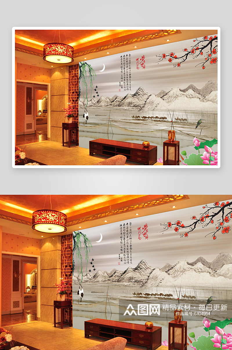 中式高清风景画背景墙素材