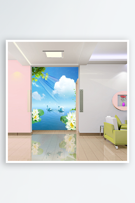 水彩花卉风景画背景墙-众图网