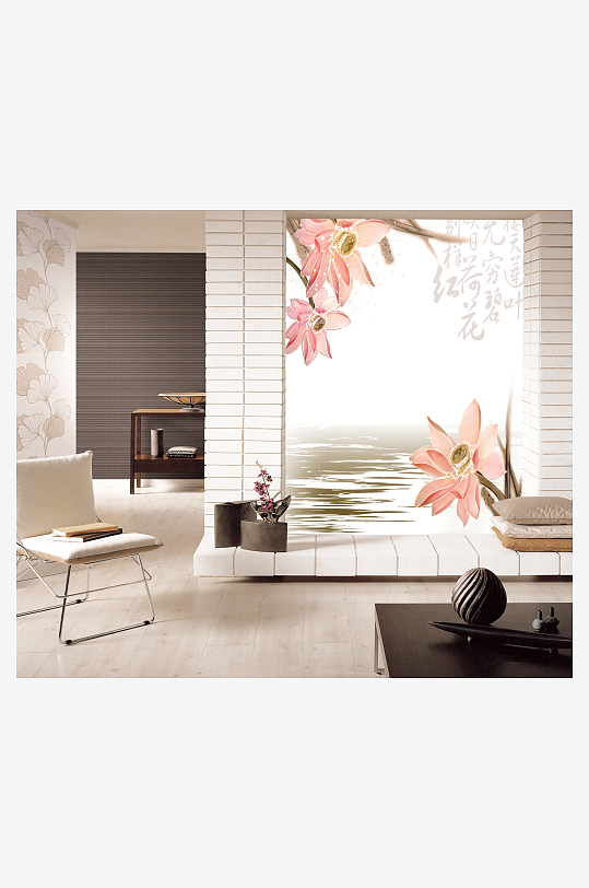 水彩花卉高清背景墙-众图网