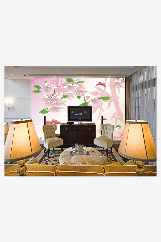 水彩花卉高清背景墙-众图网