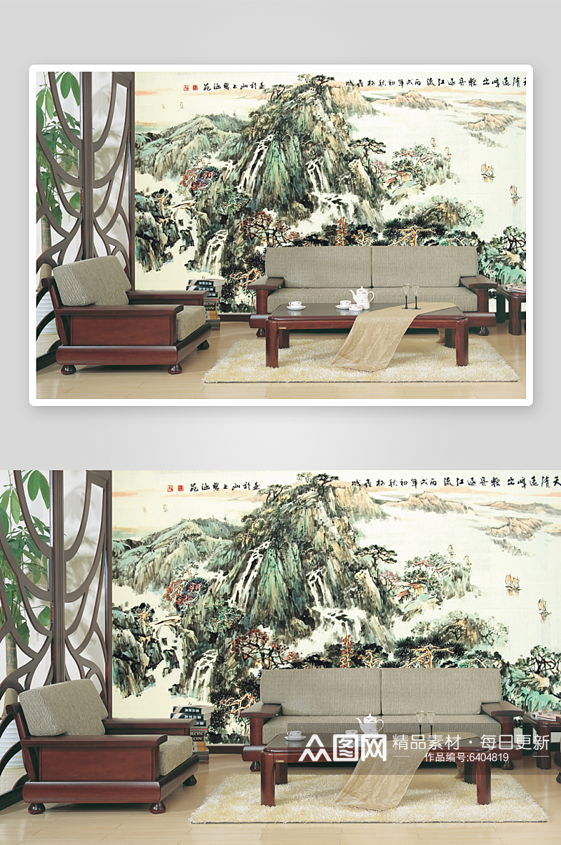 水墨中式风景画背景墙素材