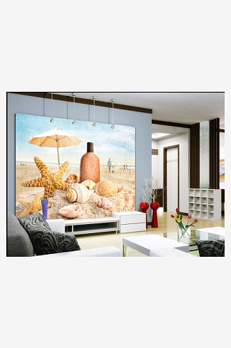 海星沙滩高清风景画背景墙