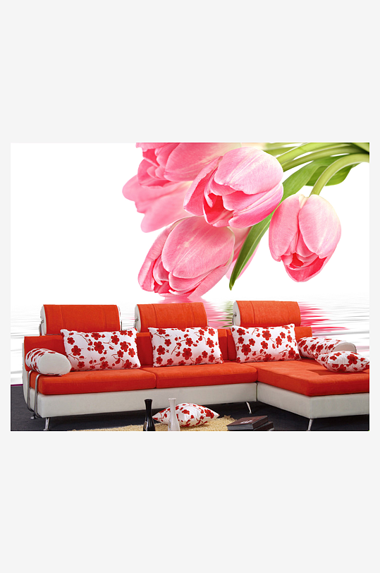 唯美粉色花卉百合花背景墙-众图网