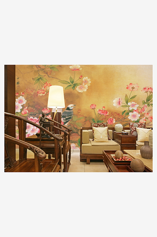 水彩花卉风景画背景墙
