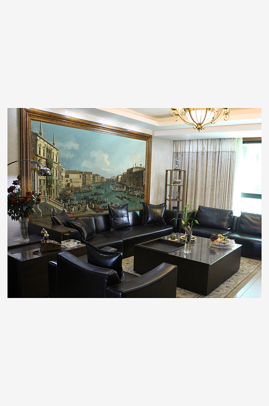 水彩唯美风景画背景墙-众图网