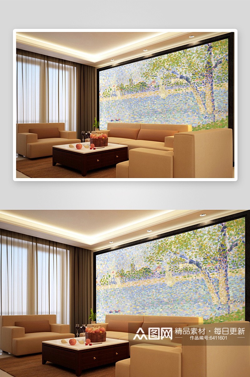 中式高清风景画背景墙素材