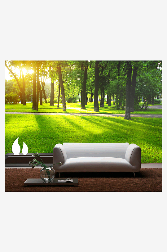 树林山林唯美风景画背景墙-众图网